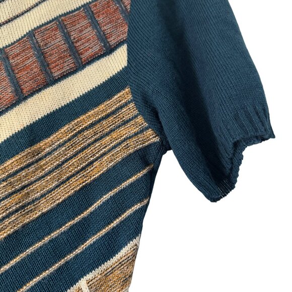 Vintage Dimension by Milford Mens Teal Brown Knit Sweater SS Polo Top USA Size M - Picture 3 of 8